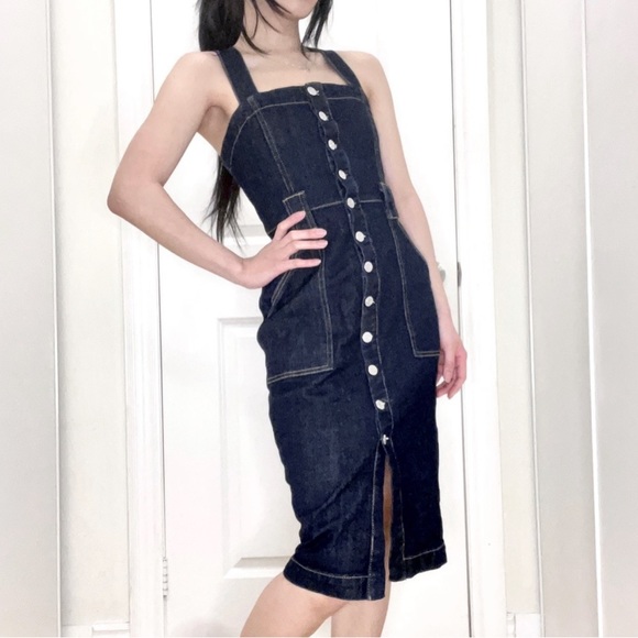 Button-Down Denim Dress with Pockets - Picture 1 of 5